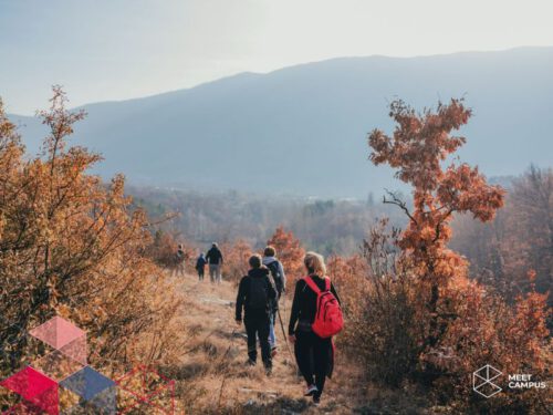 Menschen laufen in Natur - Eintritt in die Rente