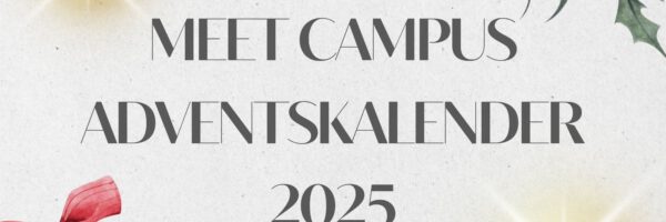 Titelbild des MEET Campus Adventskalender Newsletters 2025 mit festlichem Design, Weihnachtssternen und Mistelzweigen.